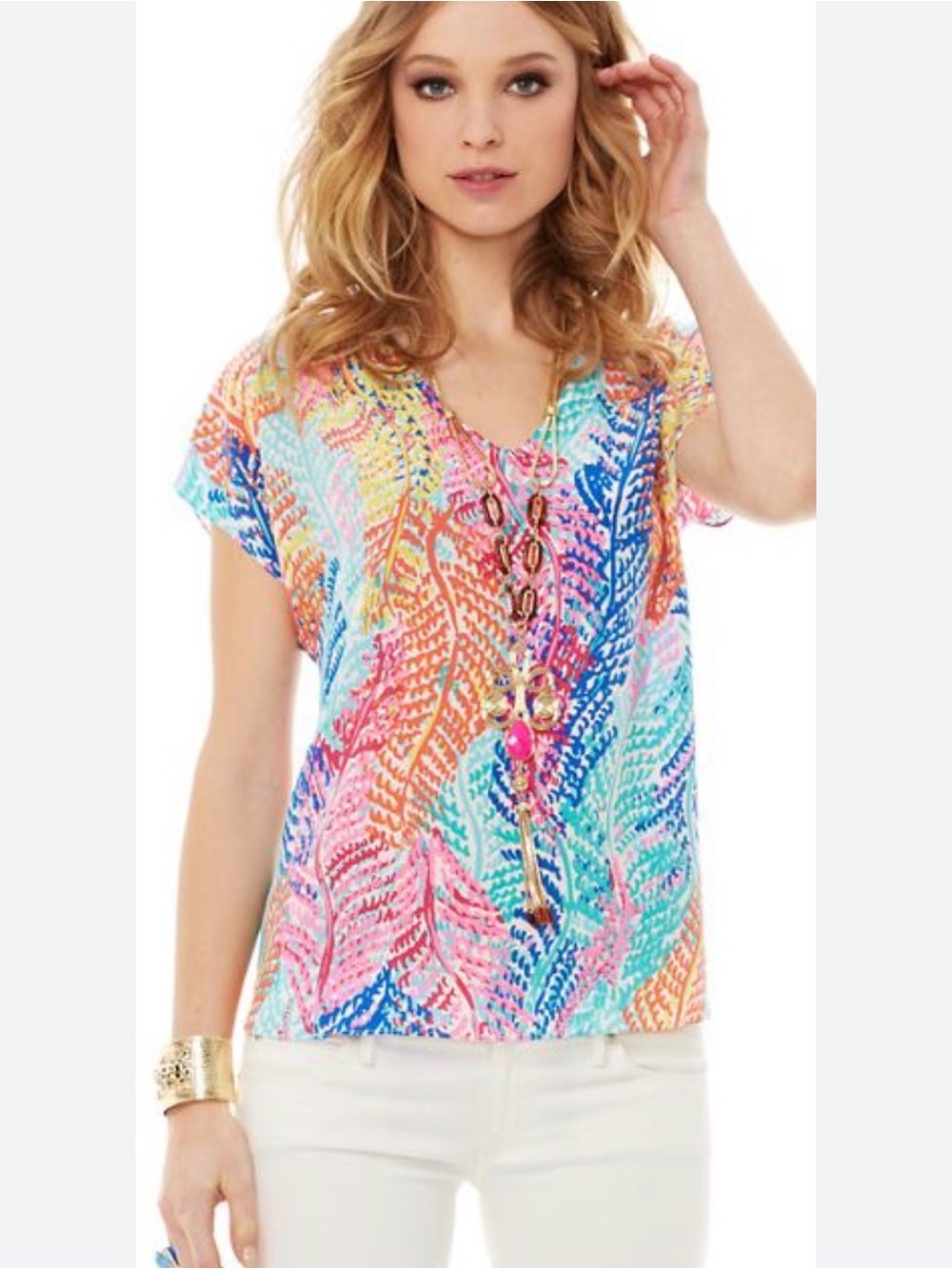 LILLY PULITIZER 100% Silk Electric Feel Short Sleeve Top